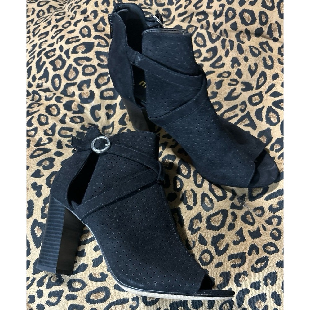 Madden Girl Black Bryin Faux Suede Chunk Heel Open Toe Ankle‎ Booties, Size 7.5